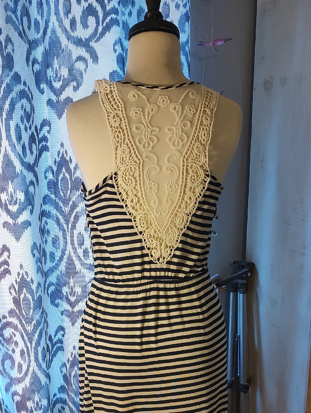 Striped Racerback Dress with Lace Back